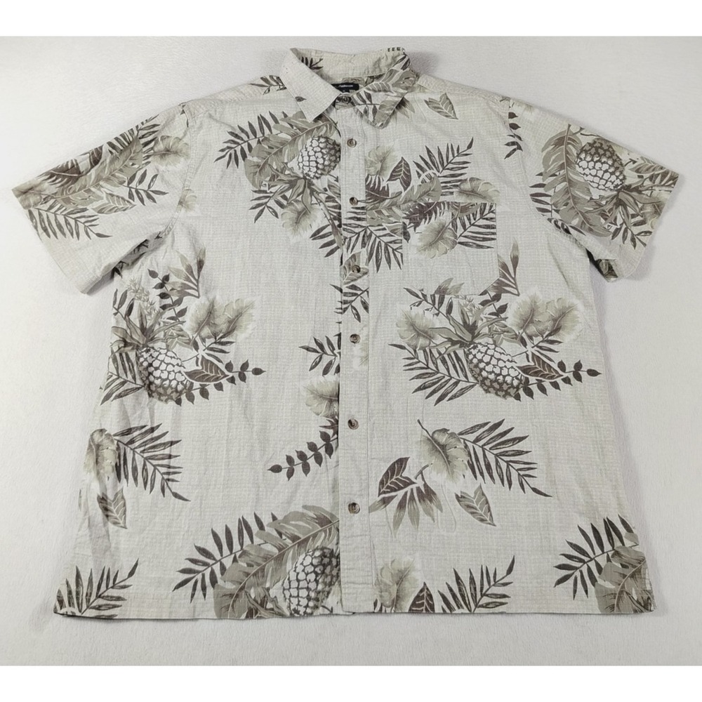 Croft & Barrow Shirt Mens XL Beige Pineapple Hawaiian Short Sleeve Beach Aloha